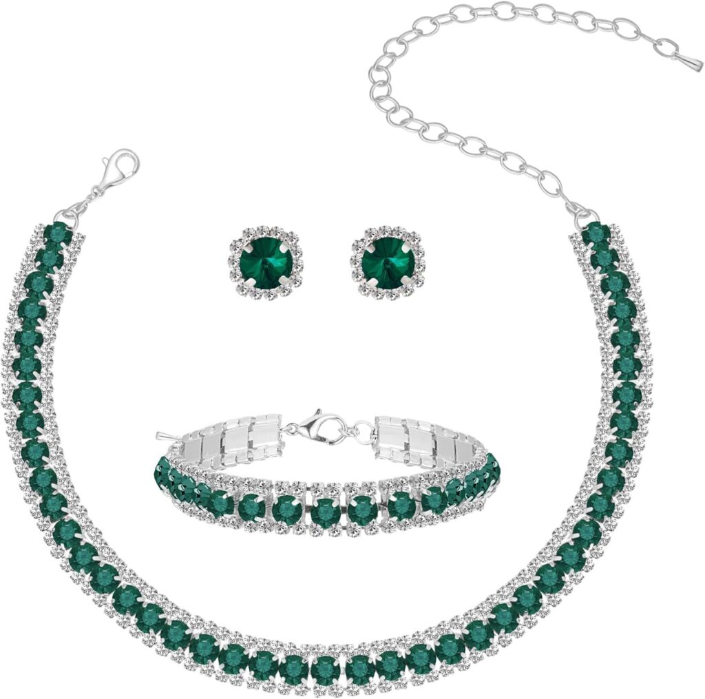 Shining Diva Fashion Latest Stylish Design Fancy Traditional Crystal Bracelet Earrings Combo Necklace Jewellery Set for Women (16158s) (Green)