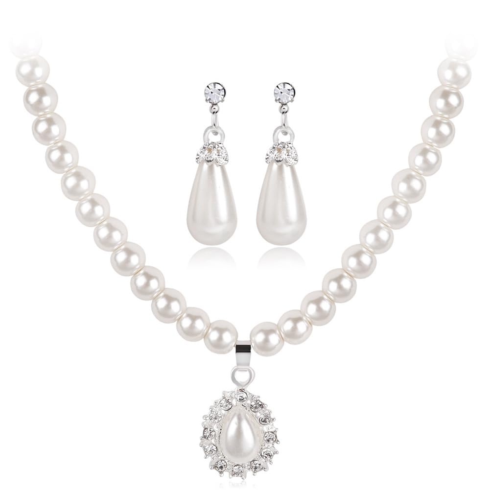 Shining Diva Fashion Women Latest Stylish Design Fancy Pearl Necklace Jewellery Set (15463s)