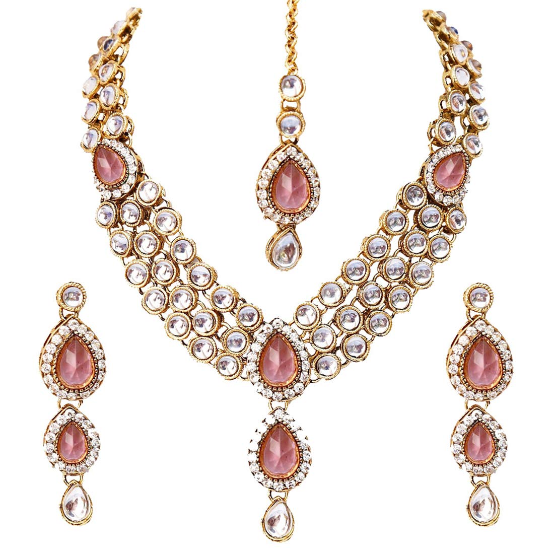 Shining Diva Latest Stylish 18k Gold Plated Traditional Kundan Necklace Jewellery Set for Women
