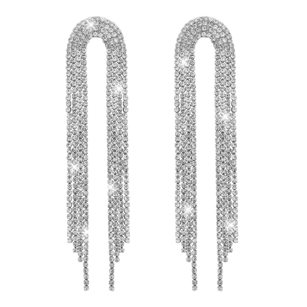 Shining Jewel crystal & Ad Silver Plated Fancy Western Style Cocktail Chandelier Long Earrings For Women (SJE_43_S)