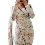 Sidhidata Women’s Georgette Digital Printed Ready To Wear one Minute Saree With Unstitched Blouse Piece