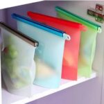 Slyford 1000 ml Silicone Food Storage Bag with Clip Freezer, Reusable Silicone Food Storage Bag for Fruit, Vegetables, Meat (Multi Colour) Pack of (2)
