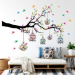 Sticker Yard PVC Vinyl Tree and Flowers Branch Leaves Self-Adhesive Wall Sticker for Home Decor/Decoration – Living Room, Bedroom, Kids Room (Multicolor, Size: 127X84 cms)