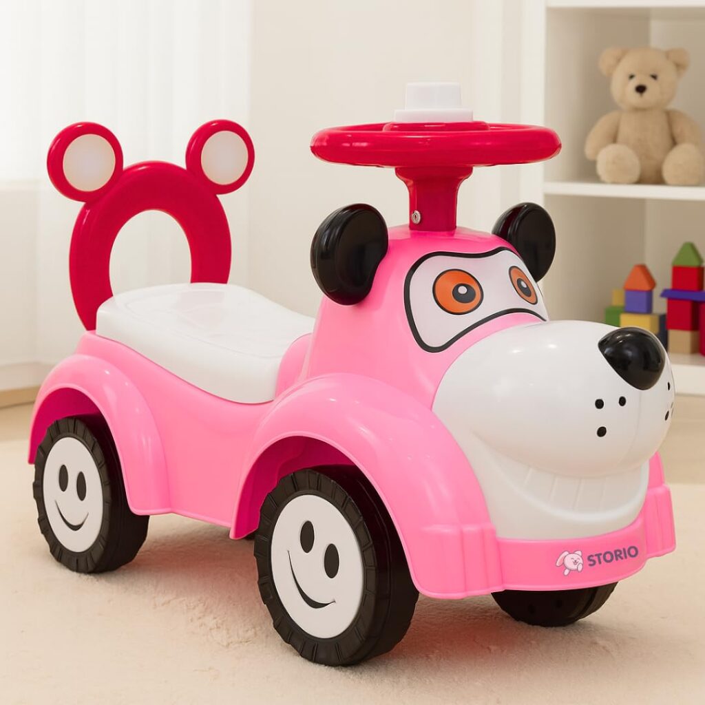 Storio Kuku Ride-On Push Car for Toddlers – Pink Toy Car for Girls, 1–3 Years, Easy Grip Steering