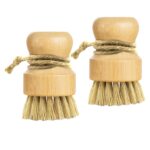 Supvox® 2Pcs Bamboo Dish Brush Cleaning Brush – Pot Brush Pan Brush Oil Brush Round Handle Dish Brush Scrub Wooden Brush for Pots, Pans & Surfaces