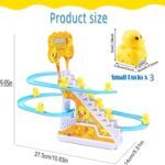 TEC TAVAKKAL Duck Slide Toy Set, Funny Automatic Stair-Climbing Ducklings Cartoon Race Track Set Duck Roller Coaster Escalator Toy with Flashing Lights & Music (Duck Track Set)