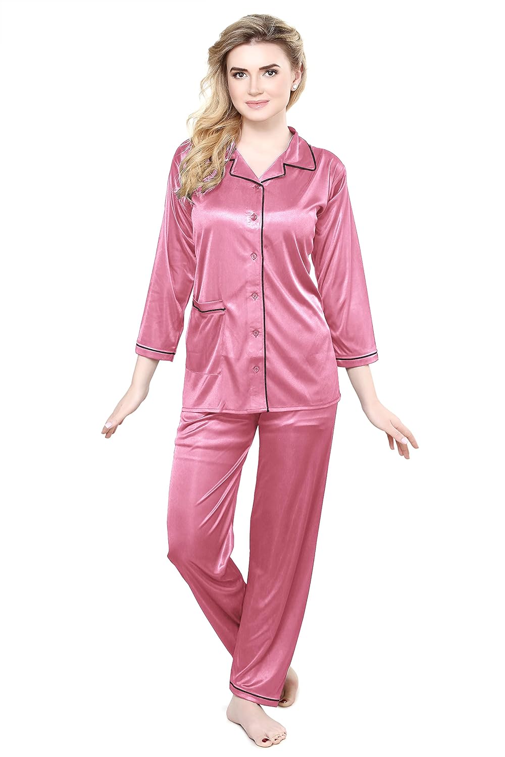 TIGYWIGY Women’s Satin Plain/Solid Top and Pyjama Set Pack of 1