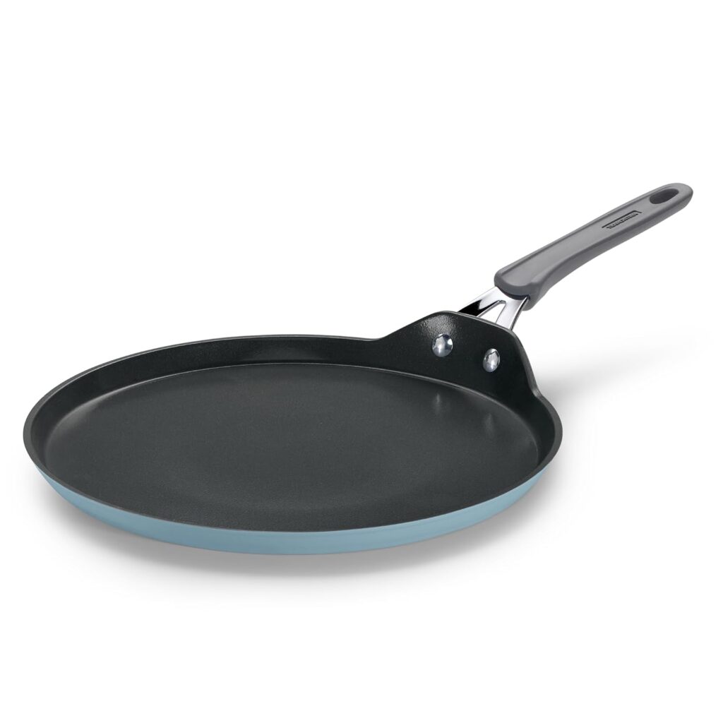 TRAMONTINA Velo 30cm Forged with Ceramic Reinforced Interior Flat Dosa Tawa|Raised Edges|Gas/Induction Cookware|Tawa for Dosa,Uttapam|Stainless Steel Handle|Silicone Grip|Sea Blue