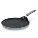 TRAMONTINA Velo 30cm Forged with Ceramic Reinforced Interior Flat Dosa Tawa|Raised Edges|Gas/Induction Cookware|Tawa for Dosa,Uttapam|Stainless Steel Handle|Silicone Grip|Sea Blue