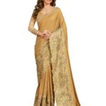 TRENDMALLS Women’s Malai Silk Embroidery Saree with Unstitched Blouse (K817-Gold)