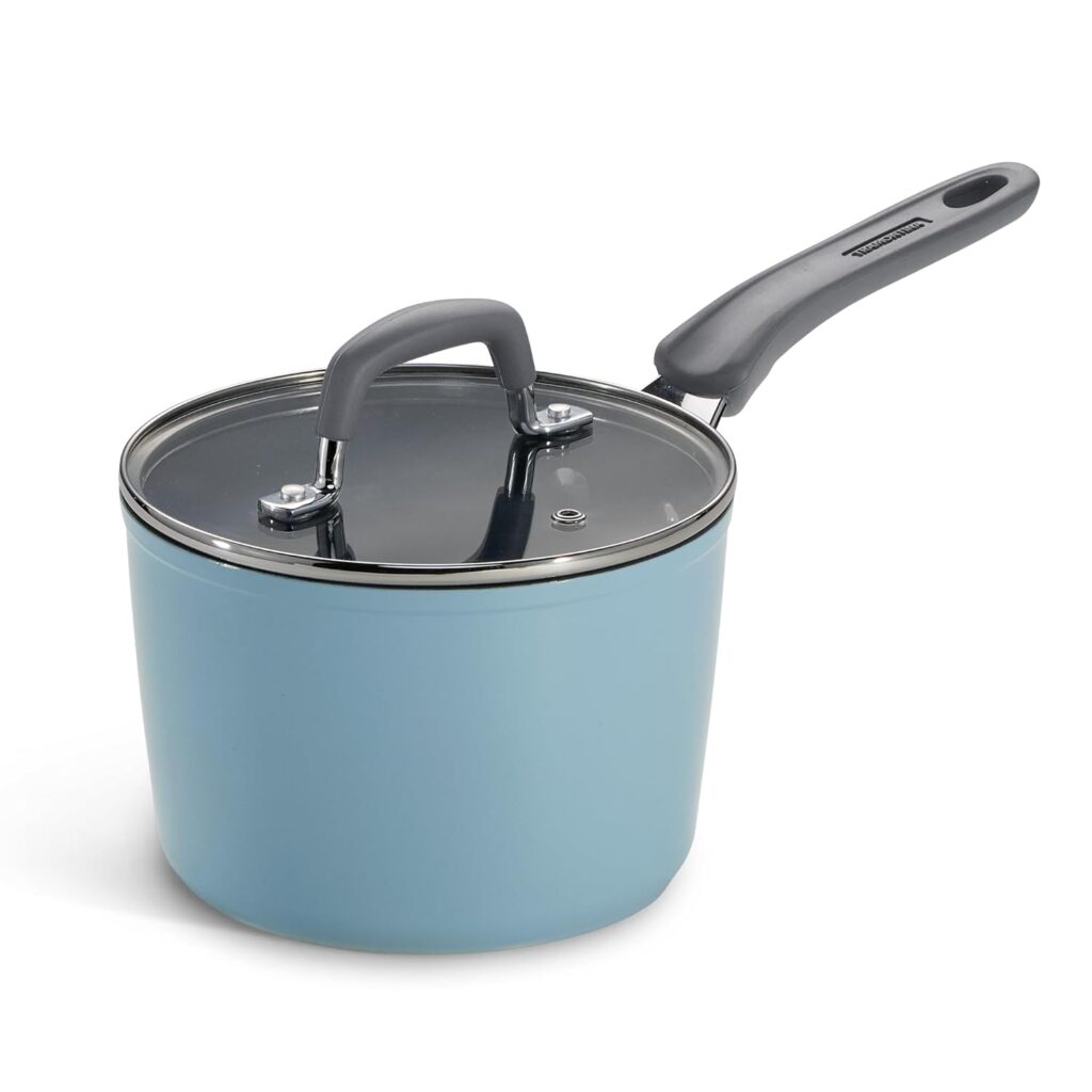Tramontina Velo 16cm/1.9L Forged with Ceramic Reinforced Interior Sauce Pan with GlassLid|Milk Boiling Pot/Pan|Tea Pan/Pot| Gas/Induction Cookware|Silicone Grip Handles|Cook & Serve|Sea Blue