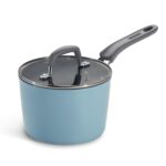 Tramontina Velo 16cm/1.9L Forged with Ceramic Reinforced Interior Sauce Pan with GlassLid|Milk Boiling Pot/Pan|Tea Pan/Pot| Gas/Induction Cookware|Silicone Grip Handles|Cook & Serve|Sea Blue