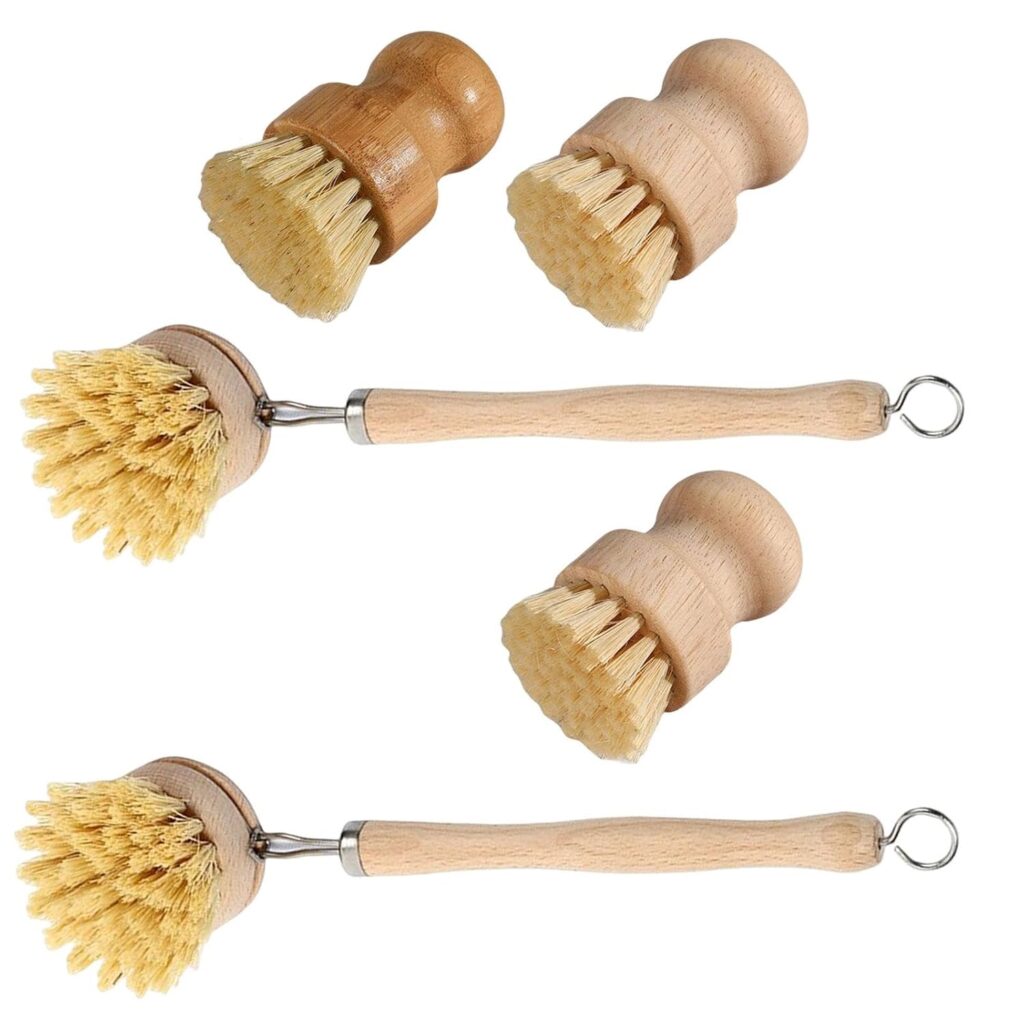 UJEAVETTE Scrubber for Cleaning Dishes Pans Palm Pot Brush for Floor Bamboo Short