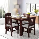 VK Furniture Solid Sheesham Wood Dining Table Four 4 Seater Dining Table Wooden Dining Table 4 Seater Set with 4 Cushion Chairs for Living Room Home Office Restaurant |Chestnut | L45 X W30 X H30