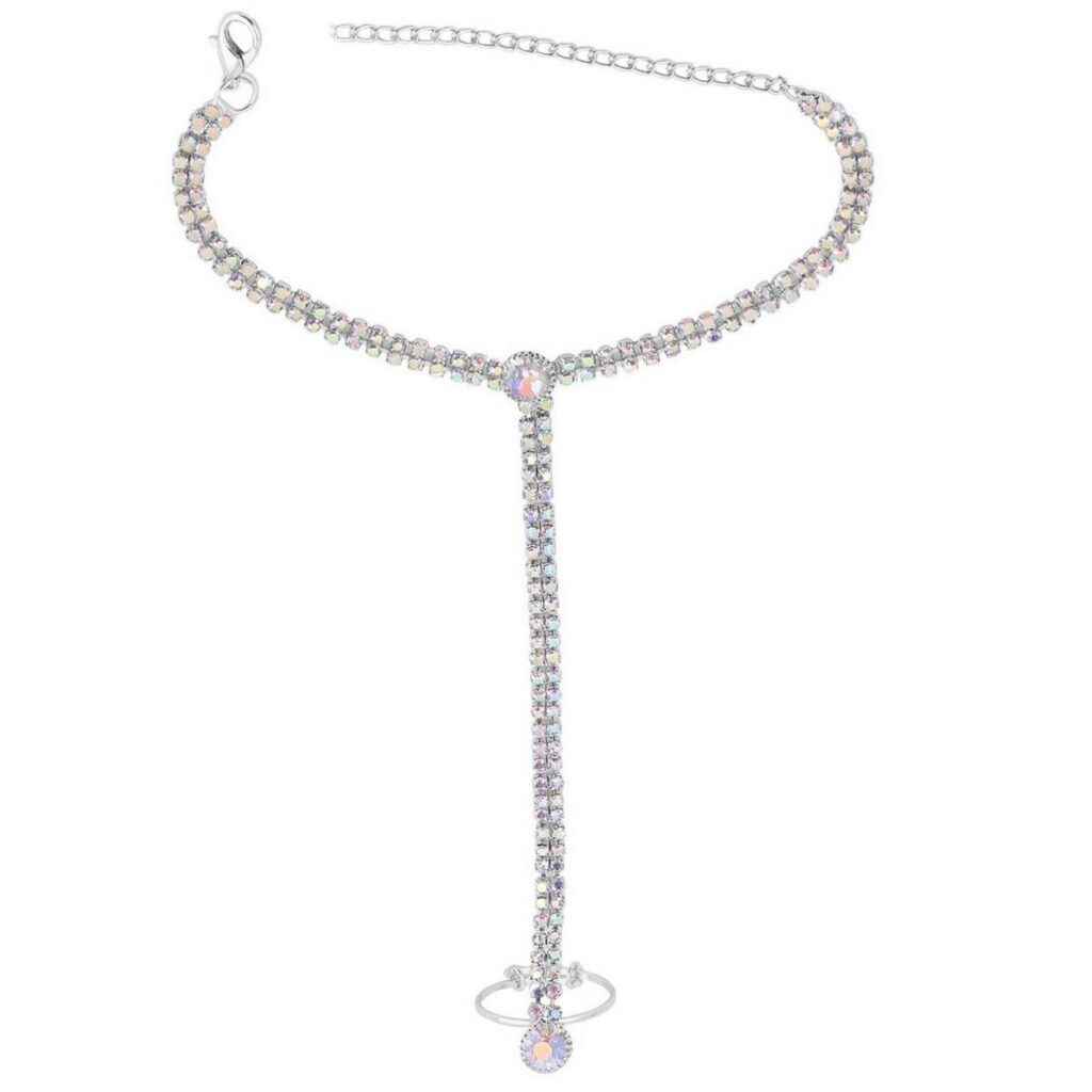 Vama Fashions Silver Plated Stone Finger Ring Bracelet With Chain Diamond HathPhool Hath Panja Hand Harness Thong For Women and Girls Vama Fashions Silver Plated Stone Finger Ring Bracelet With Chain Diamond HathPhool Hath Panja Hand Harness Thong For Women and Girls