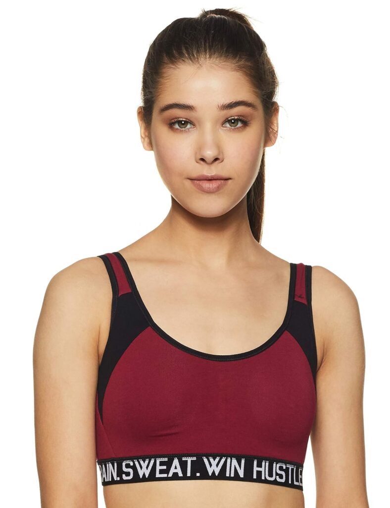 Van Heusen Women’s Cotton Non-Padded Wireless Light Impact Sports Bra – Anti Bacterial, Full Coverage