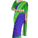 Viswaveda Women’s Pochampally Handloom Silk Tie & Dye Ikat Saree with Green Pallu with Blouse (Blue) (V14PP011)