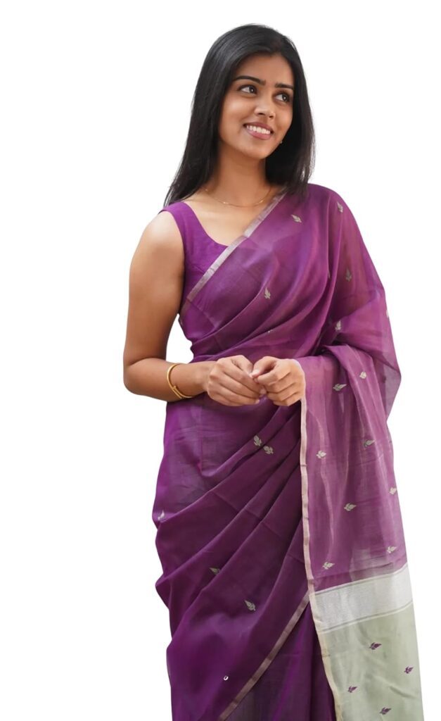 WILLFE Women’s Cotton Soft Silk Sarees | Jamdani Cotton Saree With Attach Unstitched Blouse Piece
