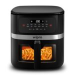 Wipro Elato CAF 202 Digital Air Fryer | PTFE Free Ceramic Coated | 1800W | 7.5 L Capacity | Transparent Full Window | Digital Touch Control | 12 Preset Modes | Black