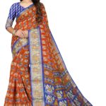 Women’s Cotton Patola Printed Pochampally Ikat Saree with Unstitched Blouse Piece