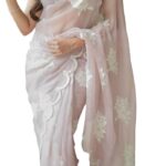 Women’s Designer Satin Organza Saree with Embroidery – Thread & Sequin Work – Includes Embellished Silk Blouse