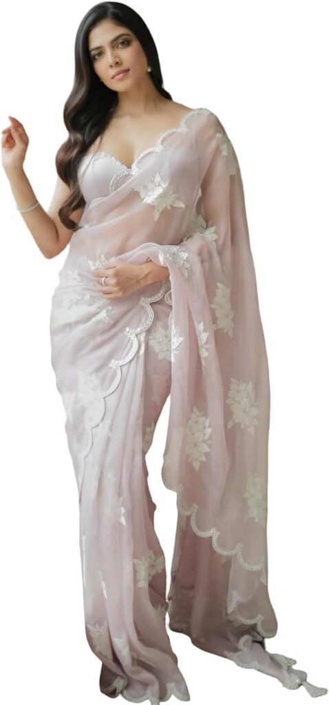 Women’s Designer Satin Organza Saree with Embroidery – Thread & Sequin Work – Includes Embellished Silk Blouse Women’s Designer Satin Organza Saree with Embroidery – Thread & Sequin Work – Includes Embellished Silk Blouse
