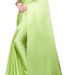 Women’s Pastel Green Satin Saree With Plain Black Satin Blouse (Unstitched)