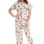 YAZIA Women’s Satin Printed Shirt and Pyajama Set Night Dress Printed Night Suit