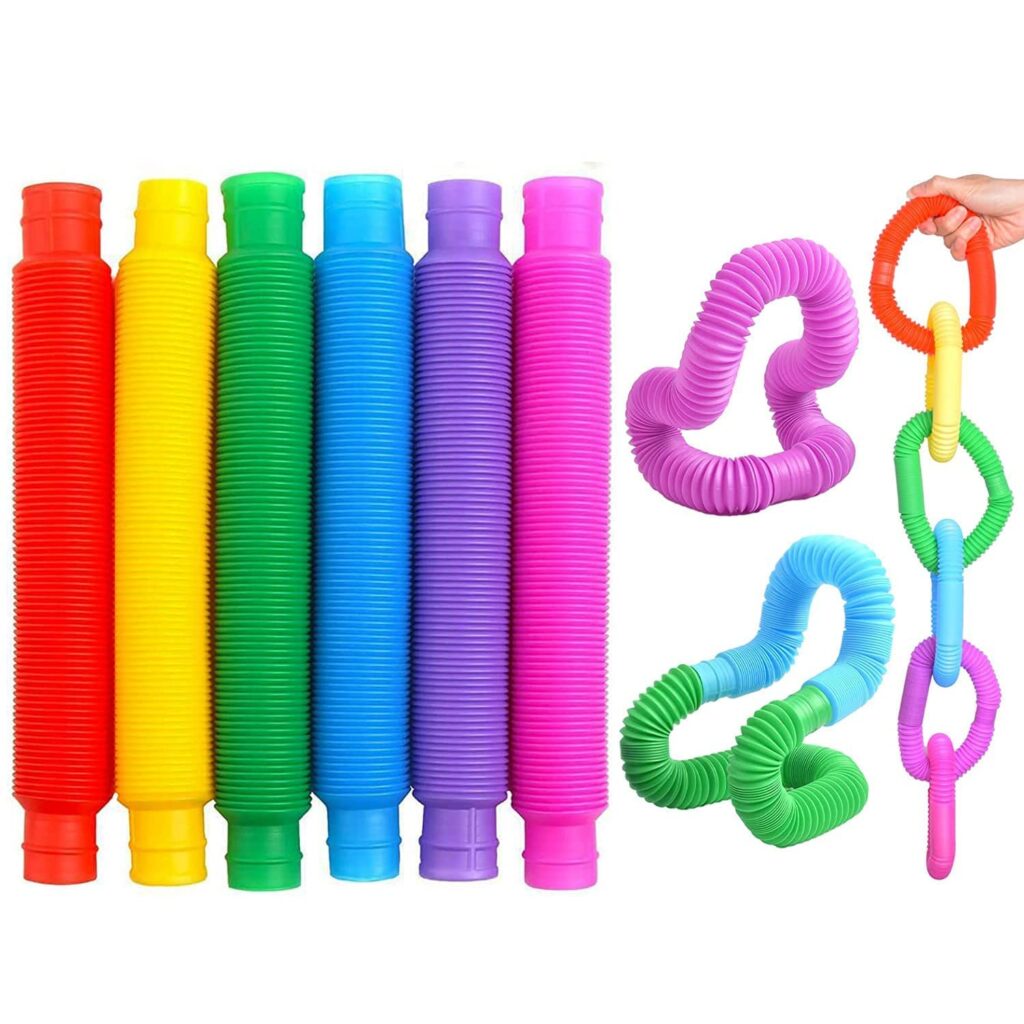 YRTOYS Pop Tubes Fidget Toy, Sensory Tubes, Poppin Pipes for Kids, Stress Relief Stretch Bend Build and Connect Toy, Fidget Toys for Sensory Learning, Colorful Pop Tubes (6)