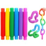 YRTOYS Pop Tubes Fidget Toy, Sensory Tubes, Poppin Pipes for Kids, Stress Relief Stretch Bend Build and Connect Toy, Fidget Toys for Sensory Learning, Colorful Pop Tubes (6)