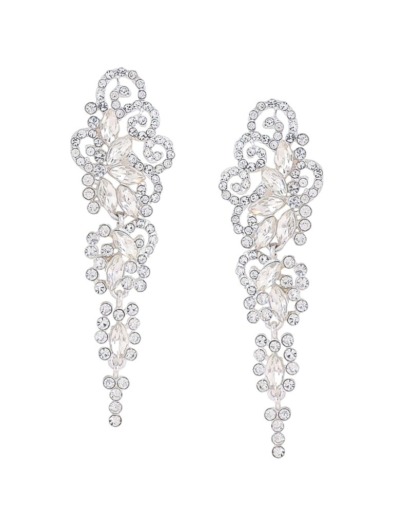 Yellow Chimes Crystal Danglers Earrings for Women | Silver Earrings for Girls | Fashion Women Earrings | White Stone Long Dangler Earrings | Birthday Gift For Girls Anniversary Gift for Wife