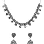 Yellow Chimes Traditional Silver Oxidised Kohlapuri Jewellery Choker Necklace Set for Women
