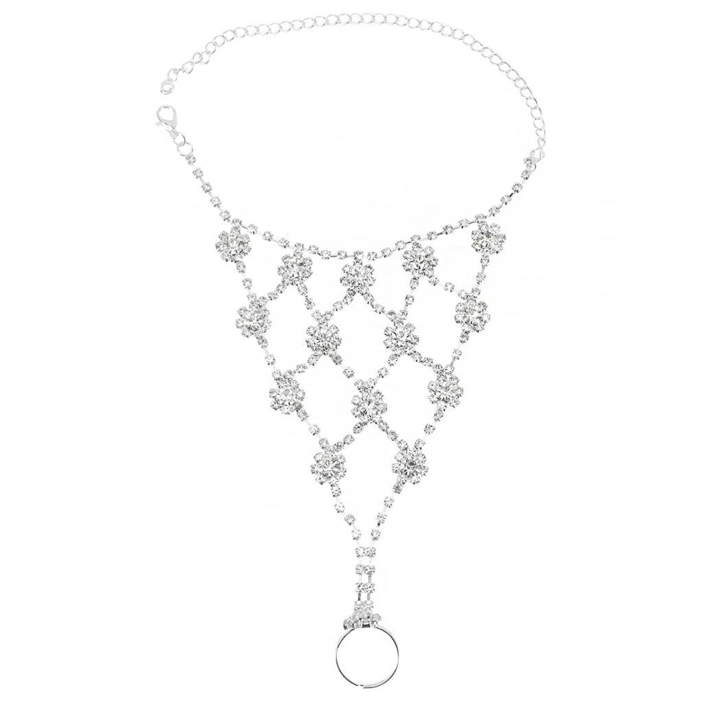 Yellow Chimes Vistelle Hand Chain For Women White Crystal Studded Silver Hand Chain Link Ring For Women and Girls