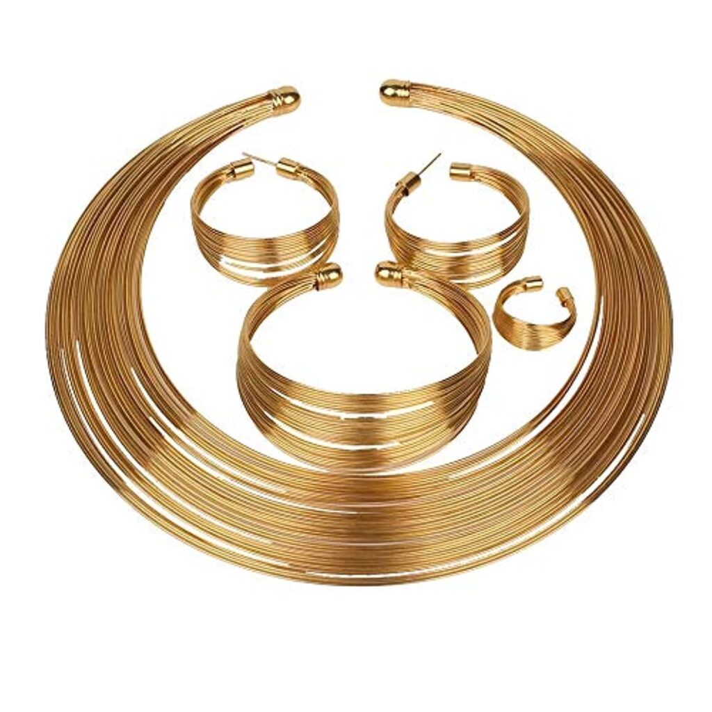 YouBella Gifts Stylish Latest Gold Plated Combo of Choker Jwell Necklace Jewellery Set with Earrings, Bracelet and Ring for Girls and Women (Golden) (YBNK_5773)