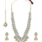ZAVERI PEARLS Green Meenakari Kundan Bridal Long Dazzling Necklace Earring Maangtikka Set For Women-ZPFK17761