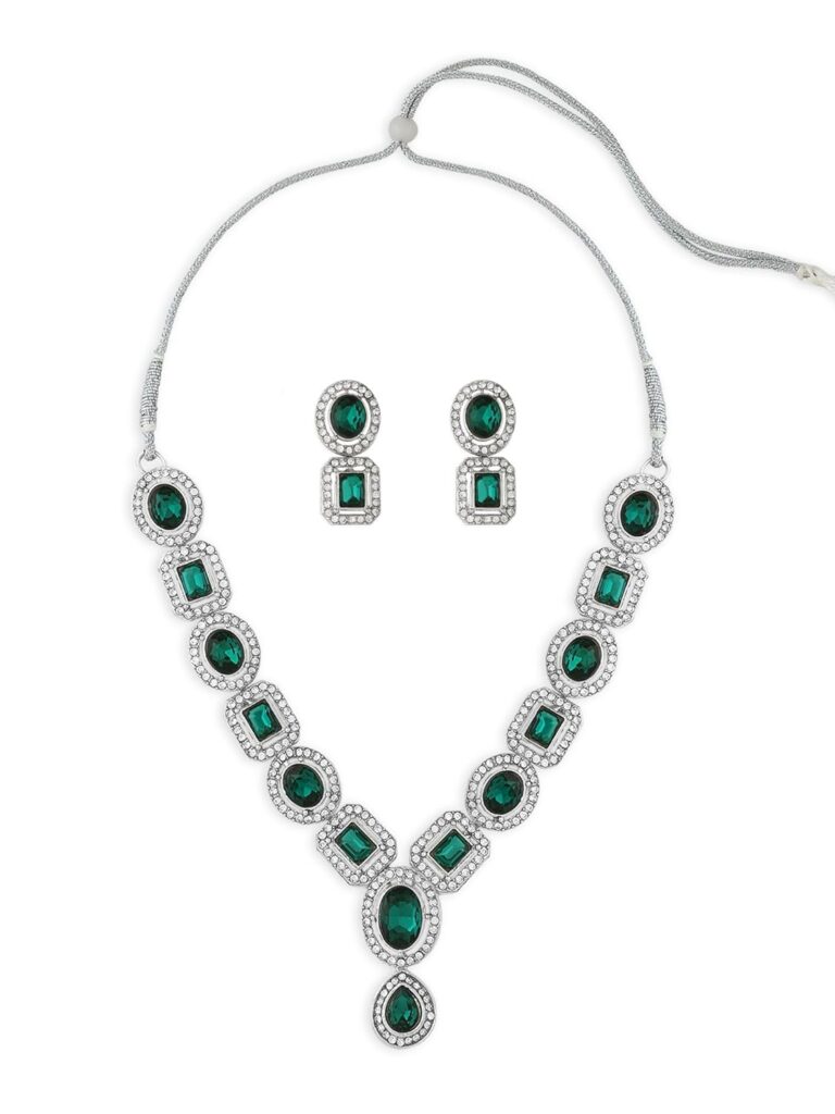 ZAVERI PEARLS Green Stones & Dazzling Austrian Diamonds Embellished Necklace & Earring Set For Women-ZPFK17196
