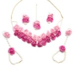 ZENEME Jewellery Pearl Designer Pink & Red Jewellery Set with 5 Items for Women & Girls (Mehandi/Haldi Bridal/Baby Shower)