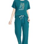 ZEYO Night Suit for Womens Typography Printed Cotton Lycra Night Dress of Top and Wide Bottom Pyjama