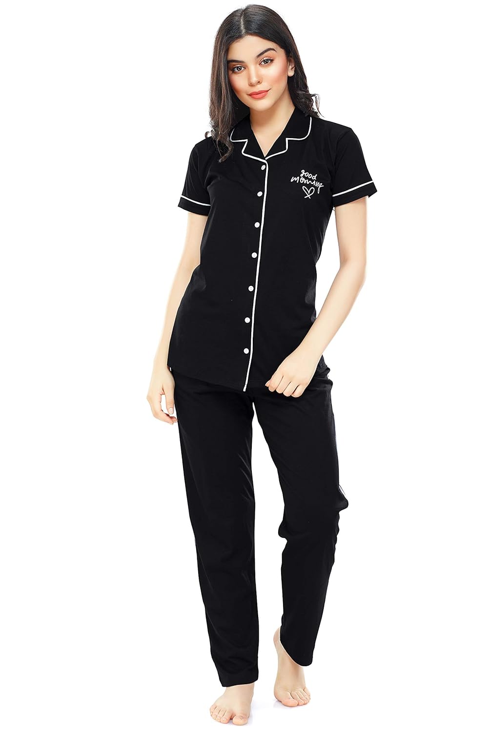 ZEYO Women’s Cotton Solid Plain Night Suit Set Of Shirt & Pajamas 5238