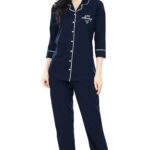 ZEYO Women’s Cotton Solid Plain Relaxed Night Suit Set Of Shirt & Pyjama 5241