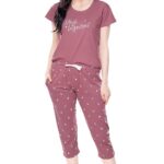ZEYO Women’s Cotton Star Printed Night Suit Set of Top & Capri 5235