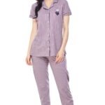ZEYO Women’s Cotton Strip Printed Night Suit Set of Shirt & Pyjama 5261