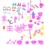 iDream Doll Accessories Set (100 Pcs) Includes Shoes, Bags, Mirror, Plastic Hangers, Comb, Bracelet & More Ideal Gift for Doll Enthusiasts and Collectors,Kid, Teen, Youth,multicolor