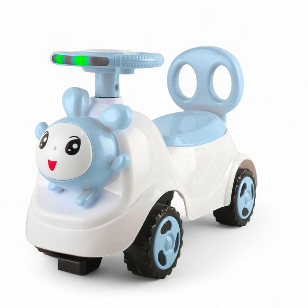 kidsROAR Push Ride On Car for Kids 1-5 Years | Baby Push Car with Music, 3D Lights & Backrest | Premium Ride On Toy Supports Up to 35kg (Rabbit, Blue)