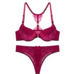 secret lives Amie 085 Front Padded Push up Bra Panty Lingerie Set for Women Maroon