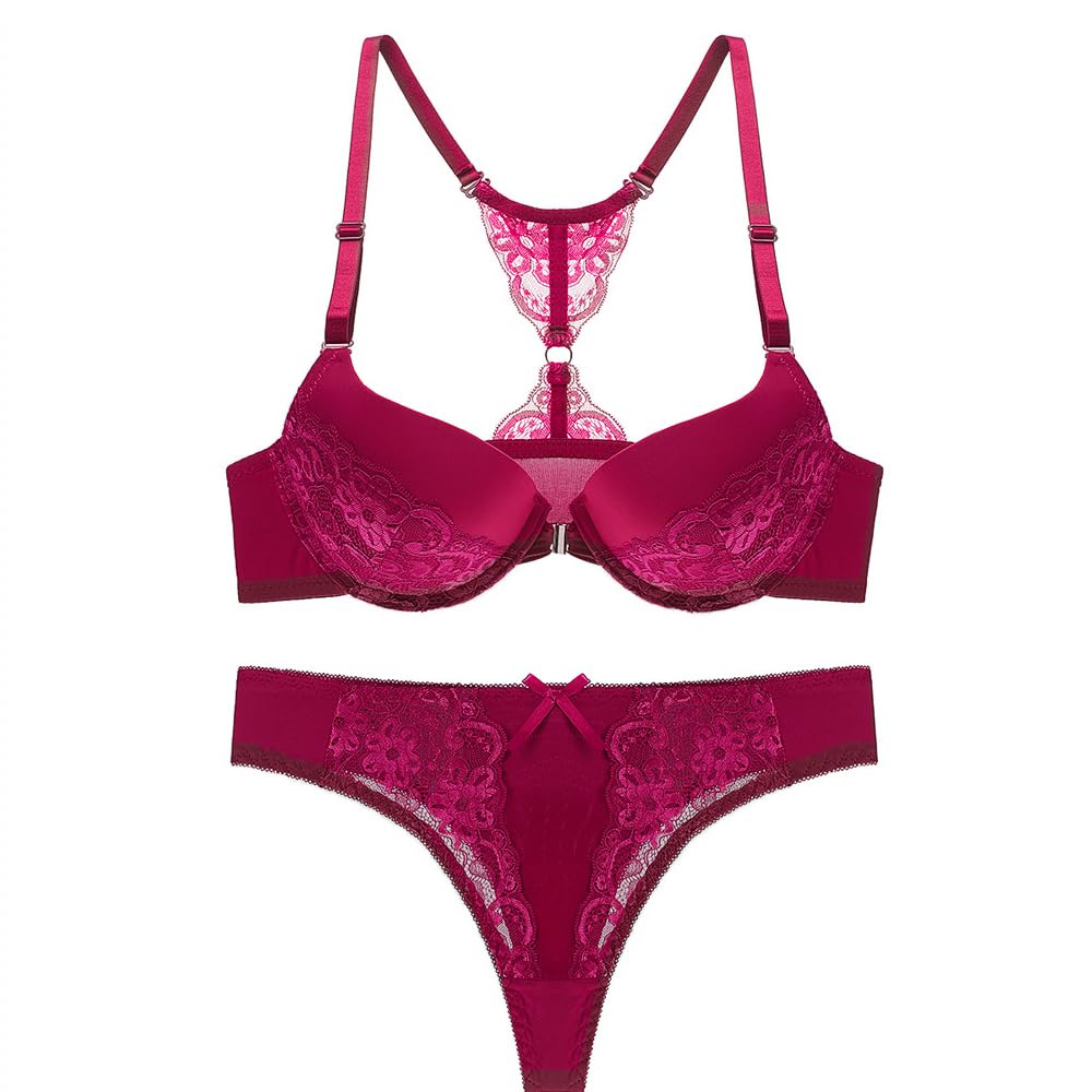 secret lives Amie 085 Front Padded Push up Bra Panty Lingerie Set for Women Maroon