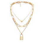 ARZONAI Punk Vintage Stainless Steel Layered Portrait Lock Pendant Chunky Thick Cuban Link Chains Choker Necklaces for Women (Gold) ARZONAI Punk Vintage Stainless Steel Layered Portrait Lock Pendant Chunky Thick Cuban Link Chains Choker Necklaces for Women (Gold)