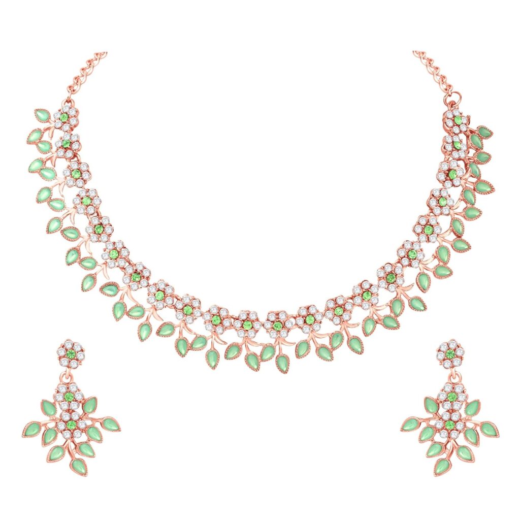 Atasi International Crystal Necklace Jewellery Set with Earrings | Best Suited for Party, Wedding, and Festive Occasions for Women