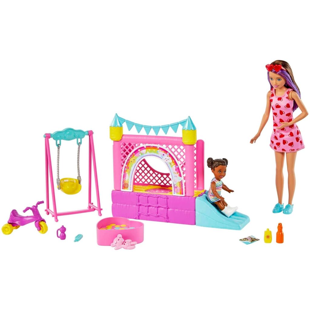 Barbie Skipper™ Babysitters Inc.™ Bounce House Playset with Skipper™ Babysitter Doll, Toddler Doll, Swing & Accessories, Toy for 3 Year Olds & Up