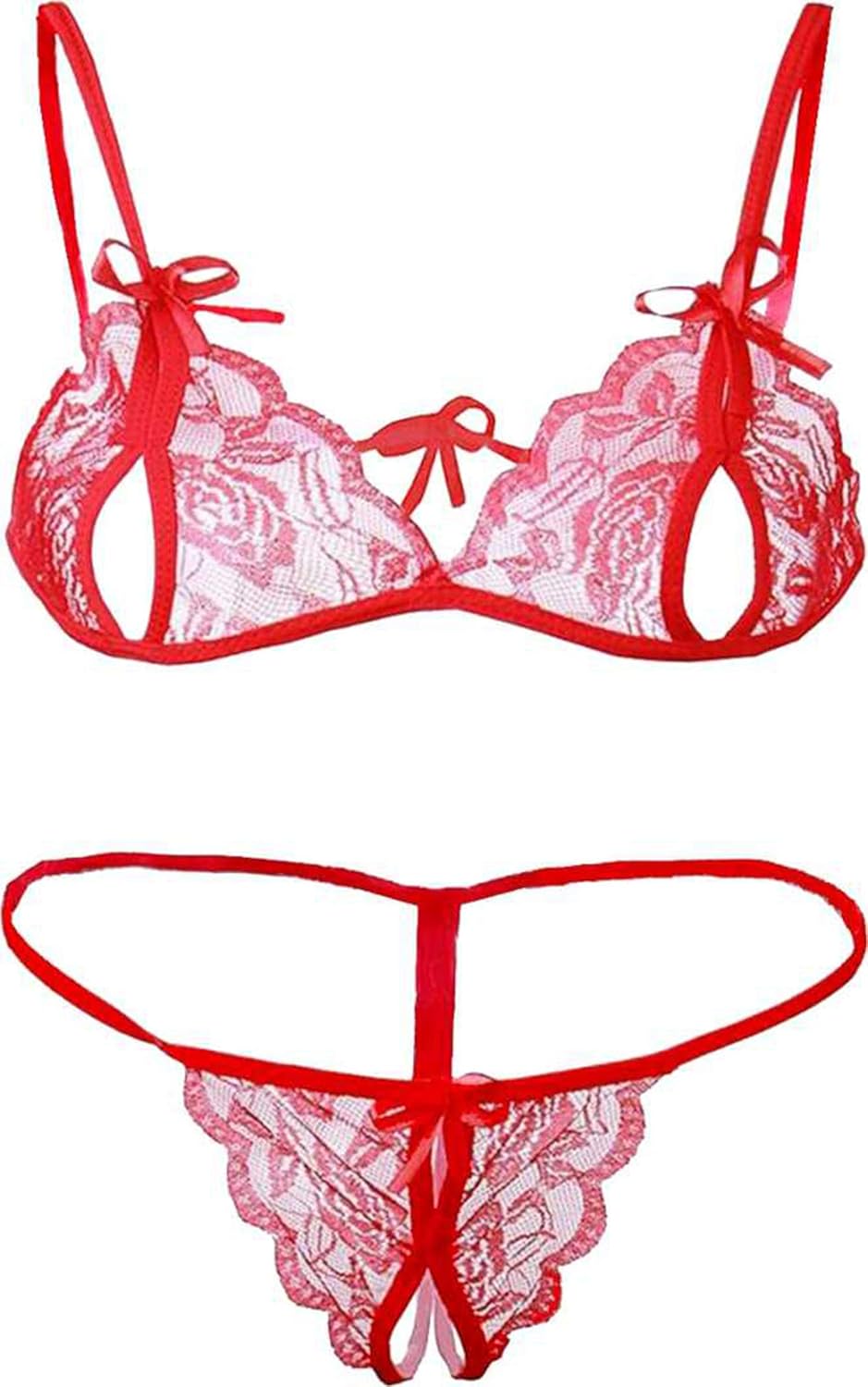 Beauty Vision Women’s Net Non Padded Non-Wired Solid Lingerie Set (Neel003_Red_36)